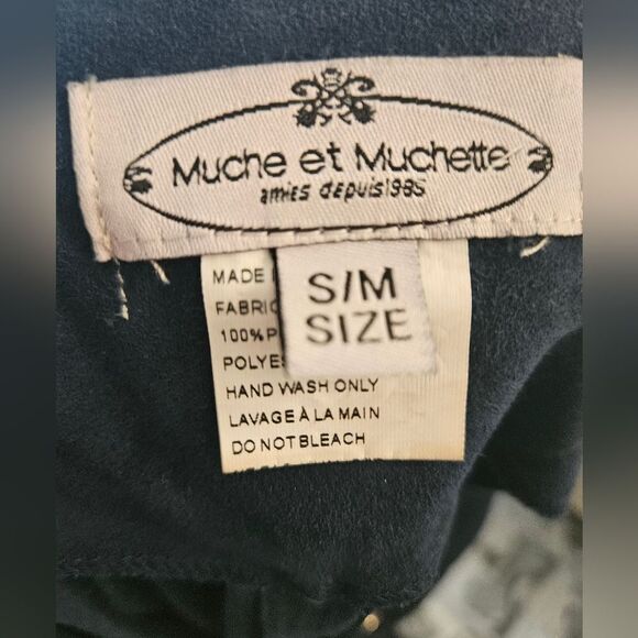 Muche Et Muchette Womens Embroider Trim Lace Up Neck Dress blue size S/M - Picture 9 of 9